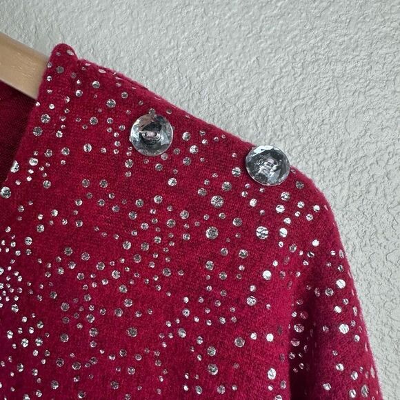 Adrienne Vittadini Womem's L Balloon Sleeve Silver Sparkle Red Cocktail Blouse - Picture 9 of 10